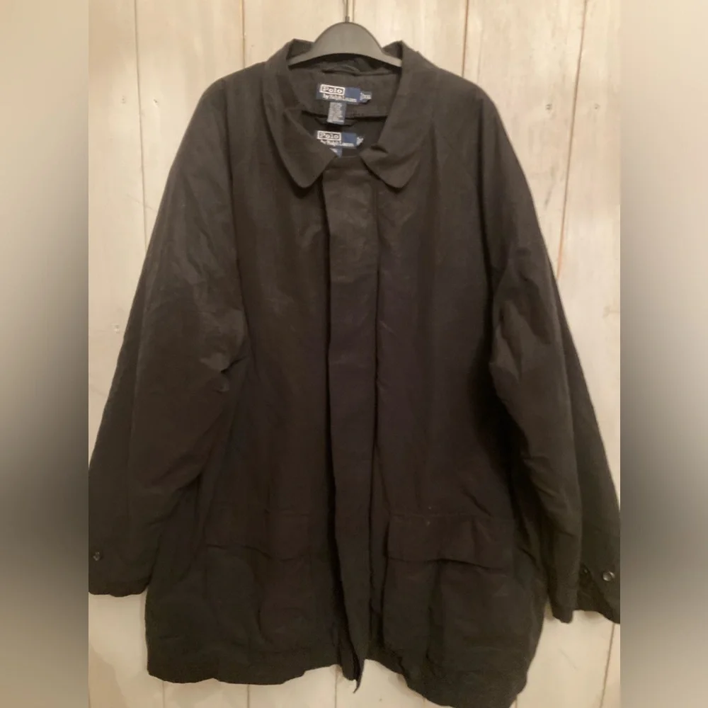Vintage Polo Ralph Lauren Black‎ Trench Rain Lined Coat Zip Up Button Jac…